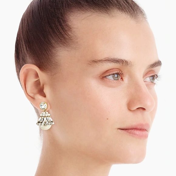 NWT J.Crew Crystal and pearl drop earrings - Picture 2 of 2